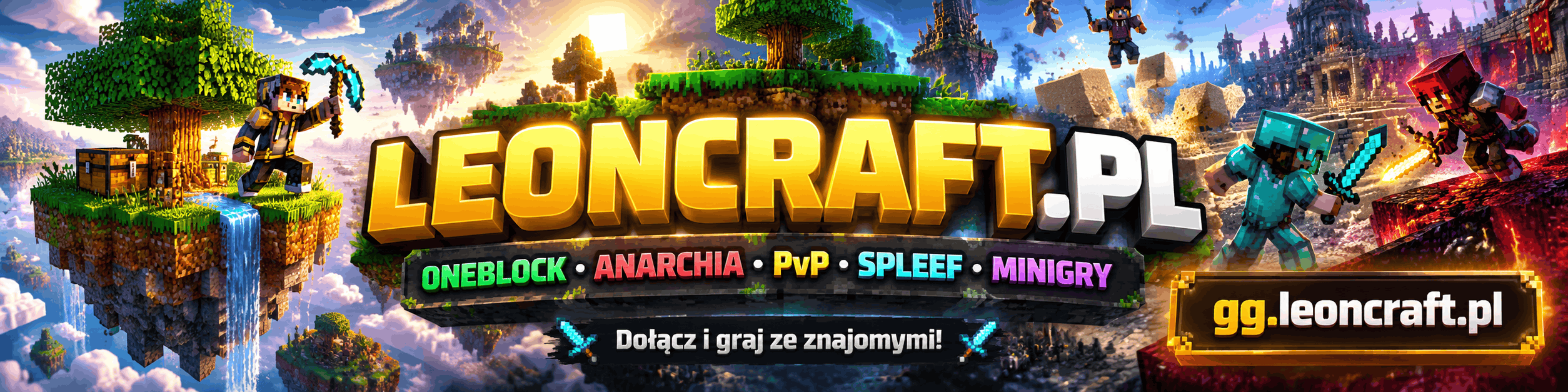 Baner LeonCraft.pl | OneBlock, PvP, Spleef